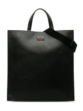 Gucci Black Leather Web Tote Bag