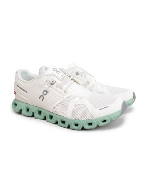 On Running White and Mint Cloud 5 Undyed Trainers