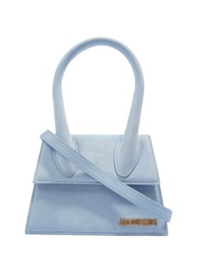 Jacquemus Light Blue Suede Le Chiquito Moyen Top Handle Bag