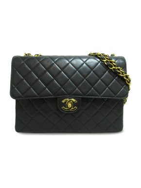 Chanel Vintage Black Jumbo  Lambskin Single Flap Bag