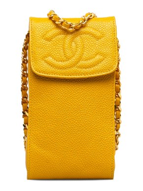 Chanel Yellow Caviar Leather Phone Crossbody Bag