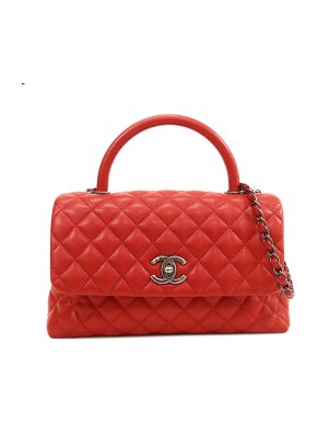 Chanel Red Small Caviar Leather Coco Top Handle Bag