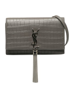 Saint Laurent Grey  Embossed Small Kate Tassel Crossbody Bag