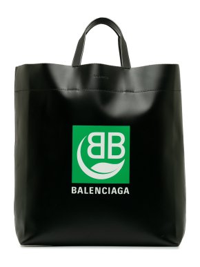 Balenciaga Black Leather Logo BB Market Tote