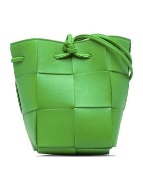 Bottega Veneta Green Mini Intrecciato Leather Cassette Bucket Bag