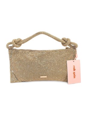 Cult Gaia Gold Crystal-Embellished Knotted Hera Nano Shoulder Bag