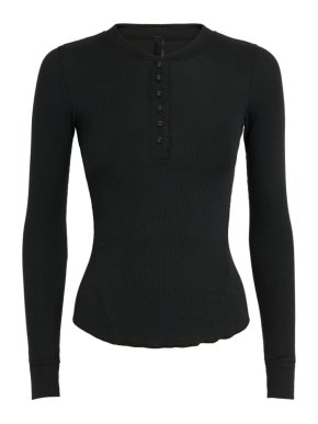 Skims Long-Sleeved Henley Black T-Shirt