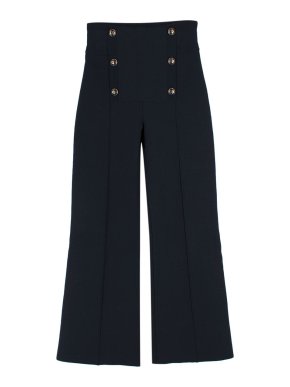 Dior Navy High Waisted Wide Leg Trousers with Gold Button Detail