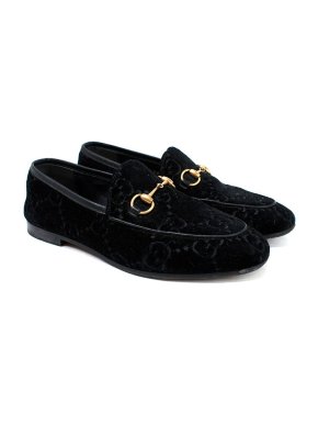 Gucci Black Velvet Monogram Loafers