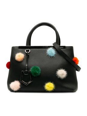 Fendi Black Petite Pom Pom 2Jours Bag
