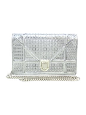 Dior Silver Patent Microcannage Diorama Wallet on Chain