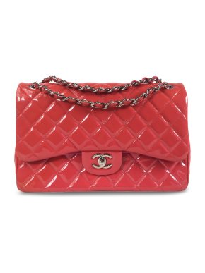 Chanel Pink Patent Leather Jumbo Double Flap Bag