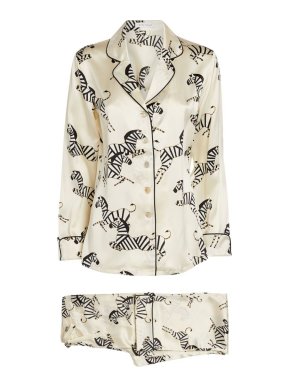 Olivia Von Halle Ivory Zebra Silk Lila Long Pyjama Set