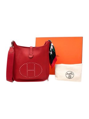 Hermes Red Clemence Leather Evelyne III PHW with Twilly