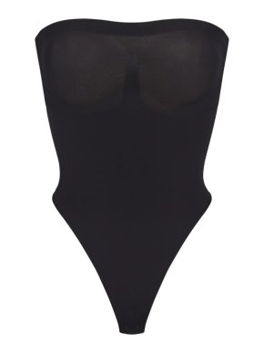 SKIMS Seamless Sculpt Strapless Thong Bodysuit in Onyx
