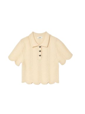 Sandro Natural Campea Scalloped Cropped Sweater