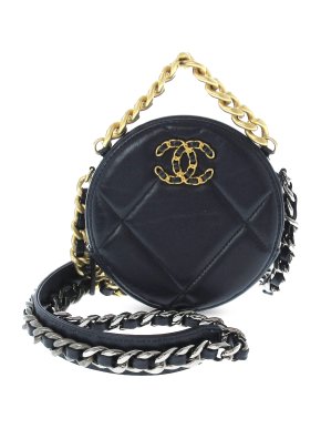 Chanel Navy 19 Round Lambskin Clutch With Chain