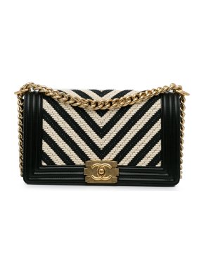 Chanel Black and White Medium Braided Chevron Boy Bag