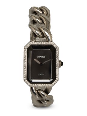 Chanel Stainless Steel Quartz Diamond Bezel Premiere Chain Watch