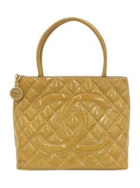 Chanel Beige Patent Leather Medallion Tote
