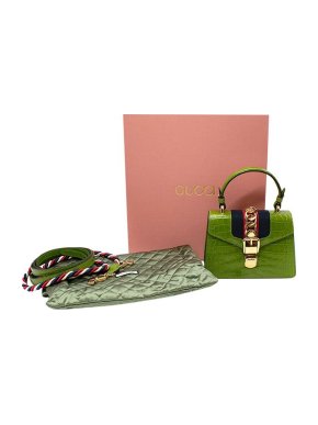 Gucci Sylvie Mini Chain-embellished Alligator Shoulder Bag