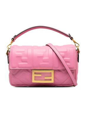 Fendi Pink Mini FF Embossed Baguette