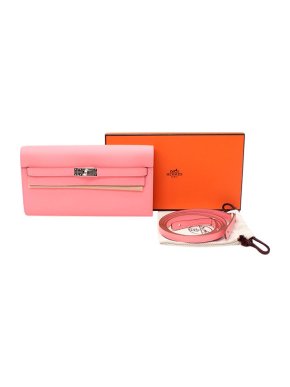 Hermes Rose Confetti Epsom Leather Kelly Classique to Go Wallet