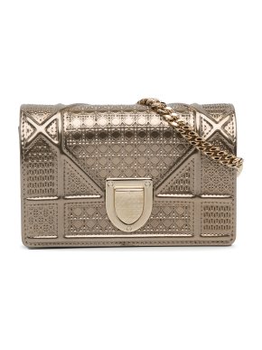 Dior Metallic Gold Microcannage Diorama Wallet on Chain