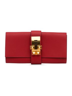 Hermes Red Medor Leather Clutch Bag