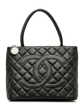 Chanel Black Caviar Leather Medallion Tote Bag