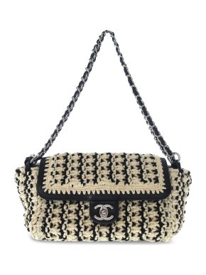 Chanel Black and White Crochet CC Single Flap Bag