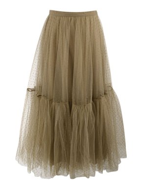 Dior Khaki Plumetis Tulle Pleated Midi Skirt