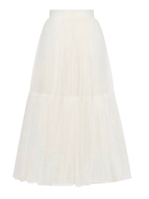 Dior Ecru Plumetis Tulle Pleated Midi Skirt