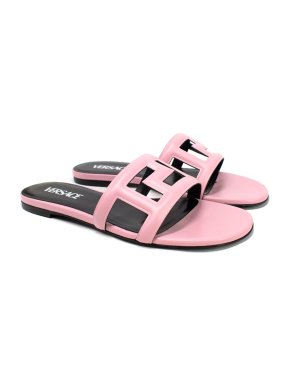 Versace Bubble Gum Pink Leather Greca Slides