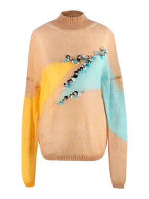 Delpozo Brown Embellished Merino Wool-Blend Jumper