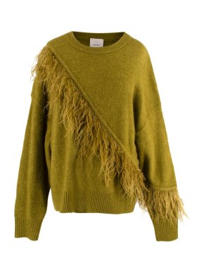 Cinq A Sept Olive Green Merritt Feather Trimmed Jumper