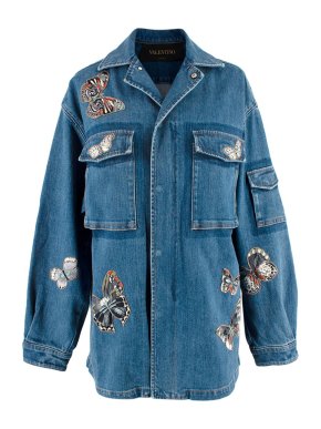 Valentino Blue Butterfly Embellished Denim Jacket
