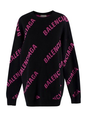 Balenciaga Black and Pink All Over Logo Jumper
