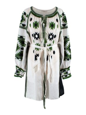 Vita Kin White and Green Embroidered Linen Dress