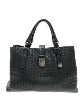 Bottega Veneta Black Medium Intrecciato Roma Tote Bag