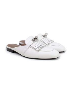 Hermes White Calfskin Oz Mules
