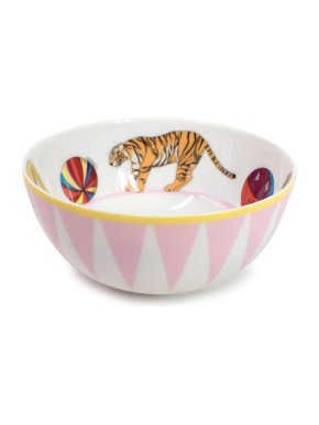Hermes White and Pink Porcelain Circus Print Small Bowl