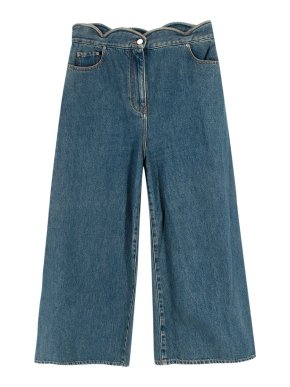 Valentino Blue Scalloped Waist Wide Leg Denim Jeans