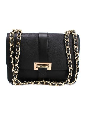 Aspinal Black Grained Leather Large  Lottie Shoulder Bag