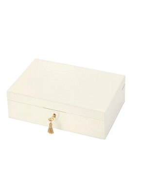 Aspinal Of London Ivory Croc Embossed Leather Savoy Jewellery Box
