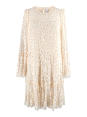 Needle & Thread Ecru Sequin Tiered Annie Mini Dress