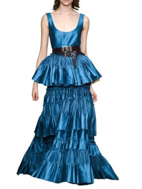 Alberta Ferretti Blue Tiered Silk Gown