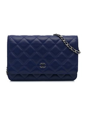 Chanel Blue Lambskin CC Quilted Wallet On Chain