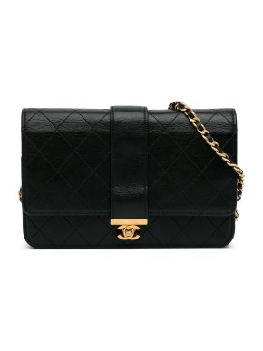 Chanel Black Lambskin Front CC Strap Wallet on Chain