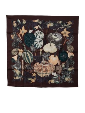 Hermes Brown 'Citrouilles et Coloquintes' Silk Scarf